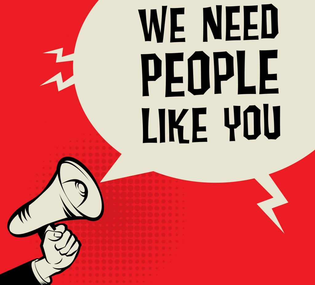 Image saying "we need people like you" coming out of a megaphone