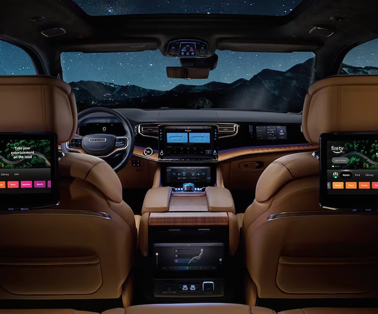 New technological features in the 2025 Grand Wagoneer include rear passenger dual entertainment monitors & front massage seats.
