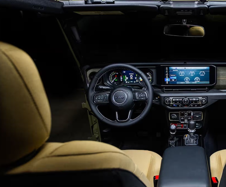 The 2025 Jeep Wrangler 4xe plug-in hybrid combines a turbocharged gasoline engine with electric motors & rechargeable battery.